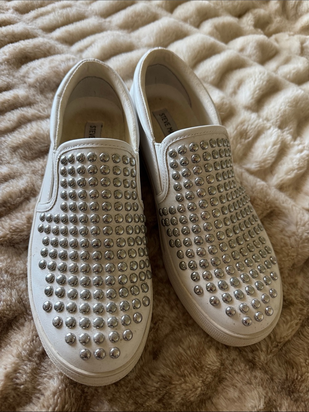 Steve Madden White Slip-On Sneakers with Silver Studs
